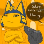 anthro blue_hair female gun hair handgun looking_at_viewer nude ranged_weapon smile smirk solo text weapon blackbetty animal_crossing ankha_zone knife_cat nintendo smug_cat ankha_(animal_crossing) domestic_cat felid feline felis mammal 1:1 english_text meme