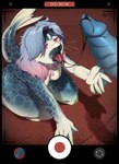 animal_genitalia animal_penis anthro aroused black_cum black_nose blue_body blue_hair blue_penis bodily_fluids breasts chest_tattoo colored_cum cum cum_in_mouth cum_inside duo electronics female genital_fluids genitals hair looking_at_genitalia male male/female multicolored_body multicolored_hair nude nude_anthro nude_female open_mouth penis phone phone_screen pink_eyes recording recording_video ridged_penis tail tattoo thick_thighs tongue tongue_out two_tone_body two_tone_hair unusual_bodily_fluids unusual_cum unusual_genital_fluids whiskers akima1232 mammal marine pinniped seal digital_media_(artwork) hi_res