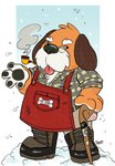 anthro blep cane clothed clothing eyewear facial_hair glasses male mature_anthro mature_male mustache pawpads pipe slightly_chubby smoking solo tongue tongue_out tbid snowboard_kids mr._dog_(snowboard_kids) canid canine canis domestic_dog mammal hi_res