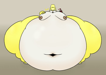anthro belly big_belly brown_nipples butt butt_from_the_front container cup drinking_straw fur hair huge_belly hyper hyper_belly male moobs morbidly_obese nipples obese overweight ponytail solo yellow_body yellow_fur shukk doug_(shukk) bear mammal absurd_res hi_res