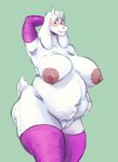 anthro areola armwear big_areola big_breasts breasts clothing elbow_gloves embarrassed female gloves handwear legwear mature_female nervous overweight overweight_female postpartum_stomach pubes solo thick_thighs thigh_highs wide_hips awful_lad undertale_(series) toriel bovid caprine goat mammal monster absurd_res hi_res