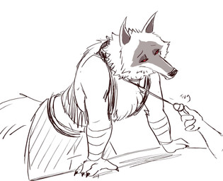 ambiguous_gender anthro claws clothed clothing collar duo fluffy half-closed_eyes leash leash_pull leashed_collar looking_at_another male narrowed_eyes red_eyes smile standing ultimatellurker dreamworks puss_in_boots_(franchise) anon death_(puss_in_boots) canid canine canis human mammal wolf hi_res