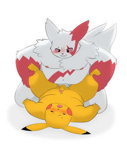 anal anal_penetration anthro balls belly big_belly black_ear_tips blush dipstick_ears duo ear_markings foreskin genitals glans gloves_(marking) humanoid_genitalia humanoid_penis kemono male male/male markings moobs multicolored_ears navel nipples open_mouth overweight overweight_male partially_retracted_foreskin penetration penile penile_penetration penis penis_in_ass red_body red_cheeks red_sclera sex simple_background white_background white_body yellow_body bashemista nintendo pokemon generation_1_pokemon generation_3_pokemon pikachu pokemon_(species) zangoose 2026 absurd_res hi_res