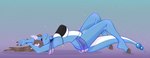 3_fingers anthro big_breasts big_butt blue_body blue_skin breasts brown_hair butt clothing female fingers forehead_horn gradient_background hair hooves horn long_hair long_tail looking_at_viewer lying on_back pokemorph simple_background smile solo tail thick_thighs under_boob lilaboom mythology nintendo pokemon dragon dragonair generation_1_pokemon mythological_creature mythological_scalie pokemon_(species) scalie 2025 absurd_res colored digital_drawing_(artwork) digital_media_(artwork) hi_res