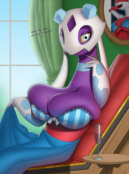 anthro big_breasts bikini bikini_top blue_eyes breasts cleavage clothed clothing curtains female furniture glass huge_breasts inside looking_at_viewer open_mouth purple_body sagging_breasts solo swimwear text topwear two-piece_swimsuit under_boob vein veiny_breasts window conditional_dnp creatiffy nintendo pokemon froslass generation_3_pokemon generation_4_pokemon ghost latias legendary_pokemon pokemon_(species) spirit absurd_res digital_media_(artwork) english_text hi_res