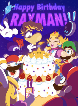 4_fingers anthro armwear big_nose birthday birthday_cake black_eyebrows black_eyes black_facial_hair black_mustache blonde_hair blowing_out_candles blue_body blue_clothing blue_ear_piercing blue_eyes blue_overalls blue_sky box brown_hair cake candle cellphone clothed clothed_anthro clothed_female clothed_human clothed_humanoid clothed_male clothing conjoined_eyes container crown dessert ear_piercing elbow_gloves electronics eyebrow_through_hair eyebrows eyelashes facial_hair featureless_face female female_anthro female_human fingers fire floating_ears floating_hands floating_head floating_torso food footwear fruit fur gauntlets_(weapon) gift_box gloves green_clothing green_hat green_headwear group hair handwear hat headgear headwear holding_cellphone holding_object holding_phone hoodie lifting_another light lit_candle machine male male_anthro male_human male_humanoid mustache night noseless one_eye_closed overalls phone piercing pink_clothing pink_shirt pink_topwear plant princess purple_clothing purple_hoodie purple_topwear red_clothing red_shirt red_topwear royalty screen screen_face shirt shoes sky smile smiling_at_another star starry_sky strawberry taking_picture taking_selfie tan_body tan_skin text topwear translucent translucent_hair white_armwear white_body white_clothing white_elbow_gloves white_fur white_gloves white_hands white_handwear yellow_clothing yellow_footwear yellow_shoes raygirl mario_bros mario_plus_rabbids_kingdom_battle mario_plus_rabbids_sparks_of_hope nintendo raving_rabbids rayman_(series) ubisoft beep-0 jeanie_(mario_plus_rabbids) luigi mario power_star princess_peach rabbid_mario rabbid_peach rayman human humanoid lagomorph mammal rabbid raypeople_(rayman) robot 2023 colored crossover digital_drawing_(artwork) digital_media_(artwork) english_description english_text hi_res lighting lineless shaded brother_(lore) brothers_(lore) sibling_(lore) twins_(lore)