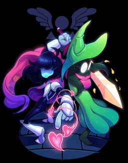 ahoge anthro armor black_background black_body black_clothing black_fur black_hair blue_body blue_skin breastplate clothed clothing delta_rune_(emblem) duo eyewear fully_clothed fur glasses green_clothing hair male melee_weapon pink_clothing robe scarf shoulder_pads simple_background sword symbol weapon smashega deltarune undertale undertale_(series) kris_dreemurr ralsei bovid caprine darkner goat humanoid mammal 2018 absurd_res hi_res