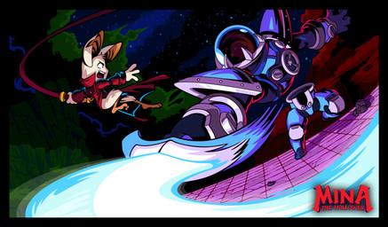 ambiguous_gender anthro armor black_border border bottomless clothed clothing detailed_background dutch_angle feet female fight fur glowing_sword holding_object holding_weapon logo melee_weapon notched_ear red_clouds slashing star sword tail toes topwear weapon weapon_trail whip white_body white_fur morgan_guyer mina_the_hollower yacht_club_games mina_(mina_the_hollower) mammal mouse murid murine rodent digital_media_(artwork) hi_res official_art