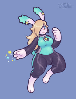 4_fingers alternate_species anthro barefoot blonde_hair bottomwear breasts bulge clothing crossgender feet fingers ftg_crossgender fti_crossgender green_clothing green_eyes gynomorph hair intersex looking_at_viewer magic pants simple_background solo sparkles tail keffotin mario_bros nintendo super_mario_galaxy rosalina_(mario) lagomorph leporid mammal rabbit 2023 digital_media_(artwork) hi_res