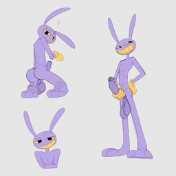3_toes anthro balls big_penis black_eyes butt clothing eyebrows feet genitals gloves handwear holding_own_penis holding_penis humanoid_genitalia humanoid_penis kneeling looking_at_viewer male penis purple_body question_mark raised_eyebrow saggy_balls simple_background smile smirk solo toes white_background yellow_clothing yellow_gloves yellow_handwear yellow_sclera jbun07 glitch_productions the_amazing_digital_circus jax_(tadc) lagomorph leporid mammal rabbit 2025