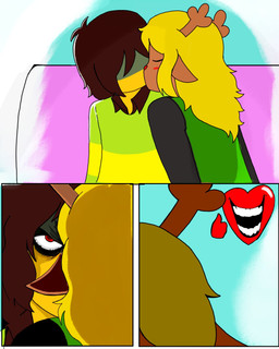 ambiguous_gender anthro antlers biped blonde_hair blush brown_body brown_fur brown_hair death_glare disembodied_hand duo_focus ears_down evil_grin eyes_closed female female/ambiguous female_anthro fur furniture gesture group hair hand_gesture horn human_on_anthro humor inside interspecies kissing long_hair looking_at_another obscured_eyes open_mouth open_smile pivoted_ears red_eyes red_heart sitting smile snowgrave sofa teeth thumbs_up trio yellow_body yellow_skin 467doggo deltarune undertale_(series) kris_dreemurr noelle_holiday deer human mammal new_world_deer soul_(undertale) 2025 4:5 comic digital_drawing_(artwork) digital_media_(artwork) hi_res meme