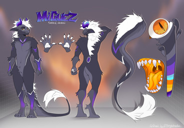 anthro big_tail french_artist fur horn magic magic_user male multicolored_body orange_eyes orange_mouth purple_horn solo tail junglebeeart mythology miguez dragon furred_dragon furred_scalie mythological_creature mythological_scalie scalie 2025 absurd_res digital_media_(artwork) hi_res model_sheet