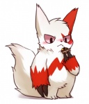 ambiguous_gender anthro blush daww fur markings poke_puff red_markings simple_background solo white_background white_body white_fur huiro nintendo pokemon generation_3_pokemon pokemon_(species) zangoose