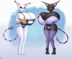 anthro anthrofied bell_underwear big_breasts black_clothing black_panties black_underwear bra breasts cat_ear_panties cat_keyhole_bra cat_lingerie cleavage_cutout clothed clothing cutout digimorph duo female huge_breasts hyper hyper_breasts keyhole_bra keyhole_clothing keyhole_underwear lingerie panties purple_bra purple_clothing purple_panties purple_underwear side-tie_panties swimwear thick_thighs underwear underwear_only wide_hips r-rova bandai_namco digimon blackgatomon digimon_(species) felid feline gatomon mammal