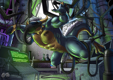 3_toes 5_fingers abs ankles_tied anthro bdsm blue_body blue_tail bondage bound claws erection feet finger_claws fingers hair hands_tied horn inside knot male male_anthro mask muscular muscular_anthro muscular_male nude obscured_eyes pecs penile penis_milking short_hair solo suspension suspension_bondage tail tail_tuft toe_claws toes tuft wearing_mask white_hair yellow_body yellow_horn yellow_tail hufnaar mythology dragon mythological_creature mythological_scalie scalie 2024 dated
