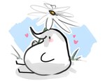 ambiguous_gender anthro black_eyes blush blush_stickers chibi comically_large_object daisy_(flower) dot_eyes flower flower_umbrella grass heart_symbol holding_flower holding_object long_beak micro plant semi-anthro sitting solo toony white_body cclowndogg berd_(character) avian bird 2019 shaded sketch male_(lore)