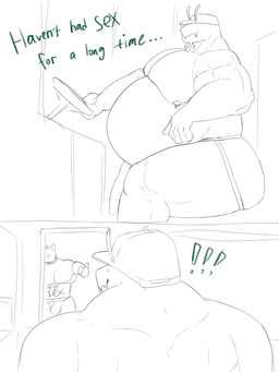 belly big_arms big_muscles clothing dialogue duo hat headgear headwear male muscular muscular_male pecs simple_background text underwear 61frand hal_shellby_(entitropy) gastropod mollusk snail 3:4 hi_res