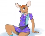 anthro breasts brown_body brown_fur clothed clothing female fur hair half-closed_eyes jewelry looking_at_viewer narrowed_eyes necklace pattern_clothing purple_body purple_fur purple_nose small_breasts smile solo tan_body tan_fur topwear vest conditional_dnp dacad bojack_horseman netflix charlotte_moore deer mammal 5:4