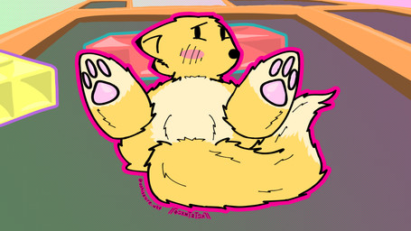 ambiguous_gender black_tipped_ears blush blush_lines blush_stickers crotch_tuft embarrassed featureless_crotch feet feral fluffy fluffy_paws fluffy_tail fur hindpaw looking_at_viewer lying null on_back outline pawpads paws pink_outline pink_pawpads presenting solo spread_legs spreading tail toony tuft yellow_body yellow_fur oshisaure tetris tetris_the_grand_master tetris_the_grand_master_4 canid canine ezo_red_fox fox mammal red_fox true_fox 16:9 2025 4k absurd_res digital_drawing_(artwork) digital_media_(artwork) flat_colors hi_res widescreen