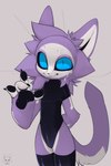 4_fingers anthro black_pawpads black_sclera blue_eyes claws clothing featureless_crotch fingers fur hair latex latex_clothing legwear leotard looking_at_viewer male multicolored_body multicolored_fur pawpads purple_body purple_fur simple_background smile solo standing tail thigh_highs two_tone_body two_tone_fur whiskers white_body white_fur presto_(artist) presto_(character) domestic_cat felid feline felis mammal 2024 2:3 digital_media_(artwork) hi_res