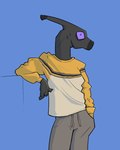 anthro bottomwear clothed clothed_anthro clothed_male clothing long_sleeve_shirt looking_at_viewer male pants simple_background solo sweatpants zagz callum_(zagz) dinosaur hadrosaurid ornithischian ornithopod parasaurolophus prehistoric_species reptile scalie hi_res