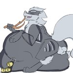 antlers backsack balls bell belly big_belly eyes_closed feral fluffy fluffy_tail fur genitals grey_body grey_fur horn huge_belly jingle_bell male mane open_mouth picking_teeth solo tail vore servo117 nintendo pokemon bow_(bowhuskers) arcanine generation_1_pokemon pokemon_(species) 1:1 2022 digital_media_(artwork) hi_res