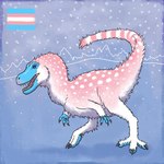 ambiguous_feral ambiguous_gender biped blue_body claws feet feral fluffy fur lgbt_pride markings open_mouth pink_body pride_color_palette pride_colors sharp_teeth snow solo spots spotted_body spotted_fur striped_body striped_fur stripes talons teeth toes transgender_pride_colors white_body white_markings kutv dinosaur prehistoric_species reptile scalie yutyrannus 1:1 absurd_res hi_res restricted_palette