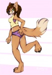 anthro big_breasts bra breasts brown_hair clothing dipstick_tail female hair hand_on_butt hand_on_own_butt looking_at_viewer markings one_eye_closed panties smile solo tail tail_markings topwear underwear wink winking_at_viewer bunny_(artist) powhatan jenny_(powhatan) canid canine fox mammal