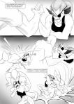 arm_wrestling breasts eye_patch eyewear female fight frown hair headlock male open_mouth punch suplex text captainjingo undertale undertale_(series) anon undyne fish human humanoid mammal marine monster absurd_res black_and_white comic english_text hi_res monochrome translated