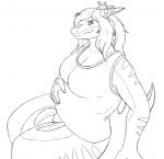 belly big_belly clothed clothing clothing_lift expansion female forearms navel shirt shirt_lift slightly_chubby smile solo teeth topwear chompa ailees fish marine shark 2d_animation animated short_playtime