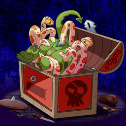 4_toes ambiguous_gender ambiguous_penetrating ambiguous_penetrating_female anthro boots bound claws clitoris clothing coin dagger feet female female/ambiguous female_penetrated footwear genitals gold_(metal) green_body green_skin legs_up melee_weapon multicolored_body multicolored_skin partially_inside penetration purple_eyes restrained sex shield shoes tentacles toes treasure_chest vaginal vaginal_penetration vore vulva weapon yellow_sclera lonbluewolf lizard mimic mimic_chest reptile scalie 1:1 2020 hi_res
