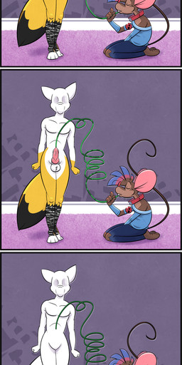 anthro balls breasts dollification drinking_straw duo erection featureless_chest featureless_crotch gender_transformation genitals gtn_transformation gynomorph intersex nipples null nullification penetration penis silly_straw straw_in_penis transformation urethral urethral_penetration respecies trevor-fox_(character) canid canine fox house_mouse mammal mouse murid murine red_fox rodent true_fox 1:3 absurd_res comic hi_res
