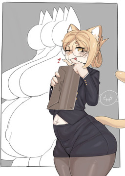 anthro belly big_belly big_breasts blep blonde_hair breasts clothed clothed_female clothing eyewear female female_anthro fully_clothed fully_clothed_female fur glasses hair impregnation_request inner_ear_fluff leggings legwear looking_at_viewer pregnant pregnant_female round_glasses solo suit tail tan_body tan_fur thick_thighs tongue tongue_out tuft wearing_glasses whiskers wide_hips tozamtr hitoner rebuild_reproduce_repopulate_(meme) miss_tonerico domestic_cat felid feline felis mammal hi_res