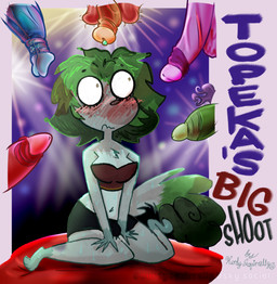 anthro blush blush_lines bodily_fluids brown_eyes chest_tuft clothing erection erection_under_clothing freckled_face freckles genitals green_hair group group_nudity gynomorph hair imminent_sex intersex intersex/male male nervous nervous_sweat penis porn_star porn_studio studio sweat sweatdrop toony topwear tube_top tuft underwear hurdysquirrelly topeka_(hurdysquirrelly) grey_squirrel mammal rodent sciurid tree_squirrel absurd_res comic cover cover_art cover_page hi_res trans_(lore) trans_woman_(lore)