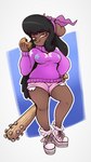 anthro baseball_bat bat_(object) big_breasts bottomwear breasts burger clothed clothing denim denim_clothing female food fur hair long_hair looking_at_viewer nails shorts simple_background smile solo standing thick_thighs secretly_saucy canid canine canis domestic_dog mammal beth_(disambiguation) 2017 digital_media_(artwork) hi_res