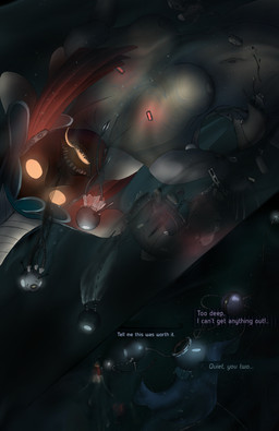 ambiguous_gender bone breasts clothing dialogue dress female hivemind holographic_eyes intersex intersex/female lure_(anatomy) machine no_pupils skull skull_head split_form stab teeth tentacles text tongue tongue_out underwater water soulless_tech soul_interface aquatic cephalopod humanoid merfolk mollusk robot absurd_res comic digital_drawing_(artwork) digital_media_(artwork) english_text hi_res