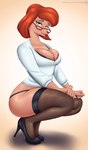 anthro big_breasts breasts canid canine canis cleavage clothed clothing conditional_dnp crouching disney domestic_dog eyewear female footwear glasses goof_troop hi_res high_heels mammal mature_female nexcoyotlgt panties shoes solo sylvia_marpole underwear