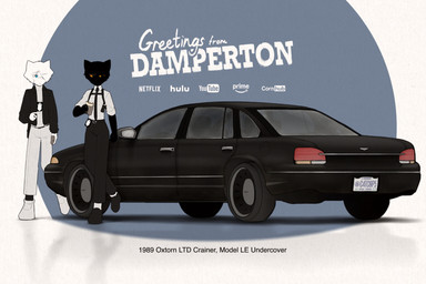 black_body black_bottomwear black_car black_clothing black_footwear black_hair black_jacket black_necktie black_pants black_shoes black_topwear blue_eyes bottomwear burrito car clothing crossed_legs duo food footwear hair jacket license_plate logo male male/male mirror necktie pants police_badge rolled_up_sleeves sandwich_(food) shirt shoes standing topwear vehicle white_body white_bottomwear white_clothing white_footwear white_hair white_pants white_shirt white_shoes white_topwear window yellow_eyes dullanboi amazon_(company) hulu netflix pornhub youtube kiran_mann_(dullanboi) ming_yue_chen_(dullanboi) felid feline humanoid mammal concept_art hi_res