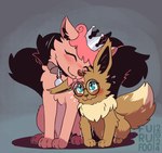 collar crown eyewear fluffy glasses headgear nuzzling sitting furufoo nintendo pokemon eevee generation_1_pokemon pokemon_(species) vulpix hi_res