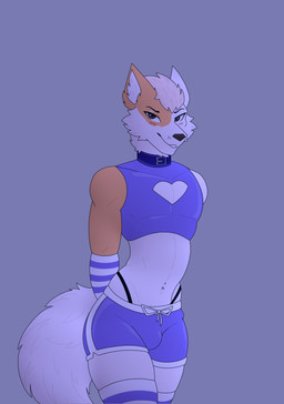 anthro barbell_piercing biped blush bulge clothed clothing collar femboy fur grey_background grey_eyes looking_at_viewer male male_anthro navel navel_piercing orange_body piercing purple_body simple_background smile smiling_at_viewer solo tail thong_straps white_body white_fur 0-jhon-0 john_(0-jhon-0) canid canine canis domestic_dog mammal absurd_res hi_res