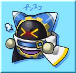 >_< ambiguous_gender empty_eyes eyes_closed featureless_hands shadow_face solo stylized_empty_eyes text yellow_hands box_xod kirby_(series) nintendo magolor waddling_head 2019 japanese_text low_res translation_request