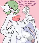 anthro balls blush bodily_fluids cum cum_on_face duo genital_fluids genitals humanoid_genitalia humanoid_penis male male/male penis text neko3240 nintendo pokemon calem_(pokemon) generation_6_pokemon human humanoid mammal mega_evolution mega_gardevoir pokemon_(species) english_text hi_res