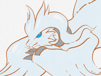 3_claws ambiguous_gender anthro black_eyes blue_sclera claws eyelashes fluffy_wings fur grey_claws hair looking_at_viewer lying on_front pupils simple_background smile snout solo tuft white_background white_body white_fur white_hair white_pupils white_wings wings momensarada nintendo pokemon generation_5_pokemon legendary_pokemon pokemon_(species) reshiram 2022 colored half-length_portrait portrait