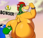 2024 absurd_res angry anthro big_butt black_bracelet black_collar black_eyes bowser bracelet butt cervical_collar collar colossalstars cross-popping_vein digital_media_(artwork) dinosaur duo fist gameplay_mechanics green_body green_scales green_yoshi hair half-closed_eyes head_on_butt hi_res horn huge_butt jewelry koopa looking_at_another looking_back male mario_bros multicolored_body multicolored_scales narrowed_eyes nintendo obese obese_anthro obese_male orange_eyes overweight overweight_anthro overweight_male raised_arm raised_fist red_hair reptile scales scalie sharp_teeth short_tail smile smirk spiked_bracelet spiked_collar spiked_tail spikes spikes_(anatomy) super_smash_bros. tail teeth text thick_thighs two_tone_body two_tone_scales white_body white_scales yellow_body yellow_scales yellow_tail yoshi yoshi_(character)