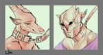 anthro clothed clothing collar leash male mouth_closed narrowed_eyes simple_background solo 100racs mythology dragon mythological_creature mythological_scalie scalie bust_portrait multiple_images portrait signature