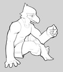 anthro beak bottomwear clothed clothing feathers male plushie shirt shorts sitting size_difference tank_top topwear jrjresq nintendo star_fox falco_lombardi wolf_o'donnell avian bird monochrome sketch