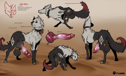 animal_genitalia animal_penis ball_ring balls big_balls big_penis canine_genitalia canine_penis feral genitals huge_balls huge_penis male penis piercing racism saggy_balls solo text tyunre sale_bete canid canine canis domestic_dog mammal english_text flat_colors hi_res model_sheet