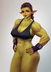 abs big_breasts bottomless breasts cleavage clothed clothing female genitals green_body green_skin humanoid_pointy_ears looking_at_viewer muscular muscular_female muscular_humanoid not_furry pointy_ears pussy solo rino99 humanoid mammal orc