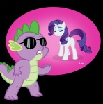 air_guitar anthro black_background blue_eyes butt cutie_mark duo eyewear female feral glasses hair horn long_hair looking_at_viewer looking_back looking_back_at_viewer makeup male presenting presenting_hindquarters purple_body purple_hair raised_tail short_hair simple_background standing sunglasses tail white_body young young_anthro lltoon dat_ass_(meme) friendship_is_magic hasbro my_little_pony mythology rarity_(mlp) spike_(mlp) dragon equid equine mammal mythological_creature mythological_equine mythological_scalie scalie unicorn 2011 hi_res meme