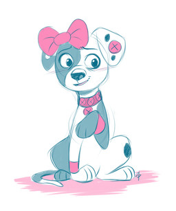 black_body black_fur black_nose black_spots bow_ribbon collar female feral fur pink_bow pink_collar solo spots two_tone_face white_body white_fur white_spots zacepka 101_dalmatian_street 101_dalmatians disney deepak_(101_dalmatians) canid canine canis dalmatian domestic_dog mammal